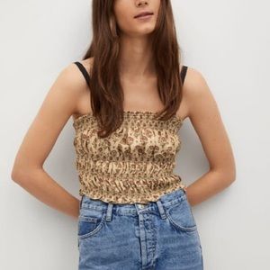 Mango Gold/Floral Gathered Satin Tank Top Size XL